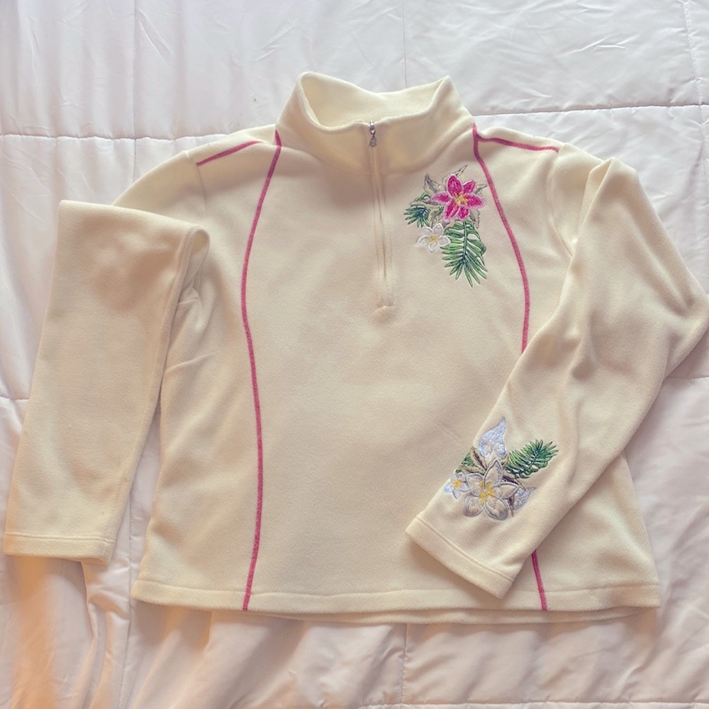 BOGNER luxury fashion cream fleece with flower embroidery Size L